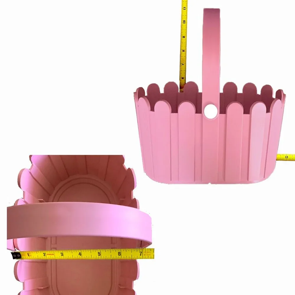 EUC Pink Plastic Picket Fence Basket with Handle